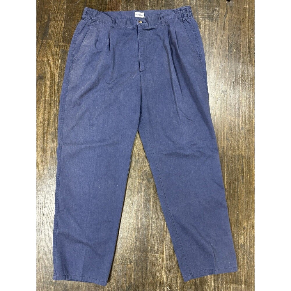 VTG 90s Puritan Blue Cotton Blend Twill Pleated Chino Pants Straight Leg 40x32